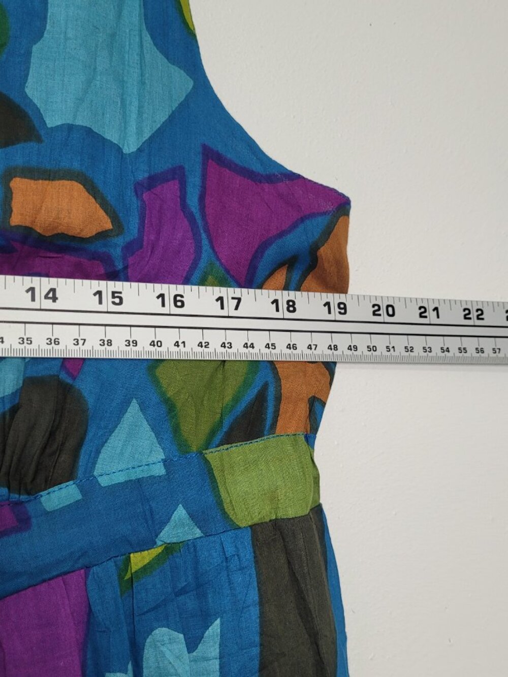 Vasna blue purple geometric artsy drawstring waist pull over dress size large - Picture 5 of 9
